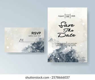 Wedding card invitation template with hand painted watercolor splash