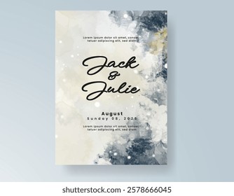 Wedding card invitation template with hand painted watercolor splash