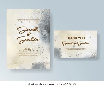 Wedding card invitation template with hand painted watercolor splash