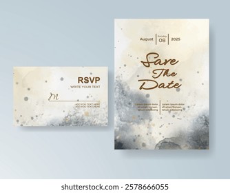 Wedding card invitation template with hand painted watercolor splash