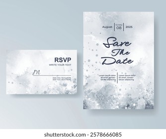 Wedding card invitation template with hand painted watercolor splash