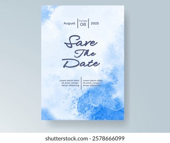 Wedding card invitation template with hand painted watercolor splash