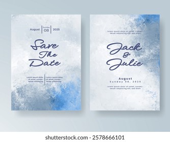 Wedding card invitation template with hand painted watercolor splash