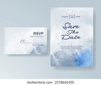 Wedding card invitation template with hand painted watercolor splash
