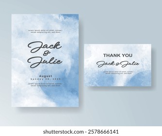 Wedding card invitation template with hand painted watercolor splash