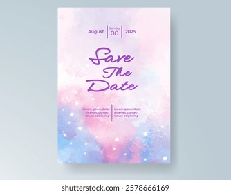 Wedding card invitation template with hand painted watercolor splash