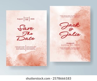 Wedding card invitation template with hand painted watercolor splash