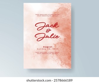Wedding card invitation template with hand painted watercolor splash