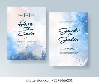 Wedding card invitation template with hand painted watercolor splash