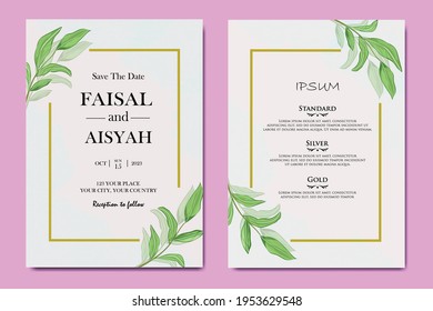 Plantilla de invitación de tarjeta de matrimonio con hoja