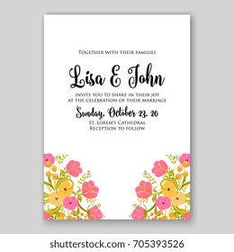 Wedding card or invitation template with poppy, anemone, peony, poinsettia floral background