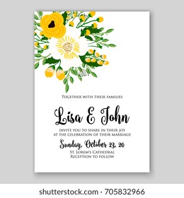 Wedding card or invitation template with poppy, anemone, peony, poinsettia autumn floral background