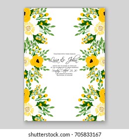 Wedding card or invitation template with poppy, anemone, peony, poinsettia autumn floral background