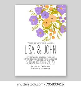 Wedding card or invitation template with poppy, anemone, peony, poinsettia autumn floral background