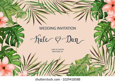 Wedding card. Invitation template for save the date. Floral background. Vector illustration. Watercolor style
