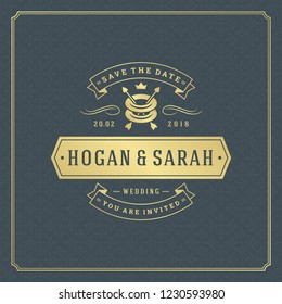 Wedding card or invitation template. Wedding save the date title vintage typographic badge. Vector illustration.