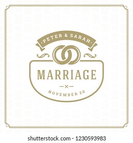 Wedding card or invitation template. Wedding save the date title vintage typographic badge. Vector illustration.