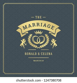 Wedding card or invitation template. Wedding save the date title vintage typographic badge. Vector illustration.