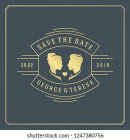 Wedding card or invitation template. Wedding save the date title vintage typographic badge. Vector illustration.