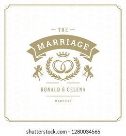 Wedding card or invitation template. Wedding save the date title vintage typographic badge. Vector illustration.