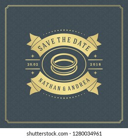 Wedding card or invitation template. Wedding save the date title vintage typographic badge. Vector illustration.