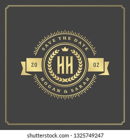 Wedding card or invitation template. Wedding save the date title vintage typographic badge. Vector illustration.