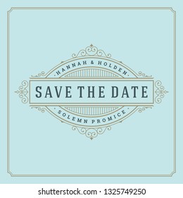 Wedding card or invitation template. Wedding save the date title vintage typographic badge. Vector illustration.