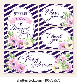 Wedding card invitation template. Save the date. Vector illustration.