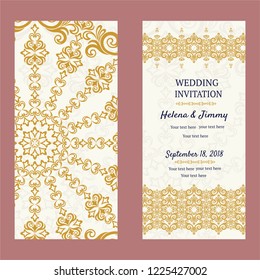 Wedding card or invitation template. Vector illustration in retro style.