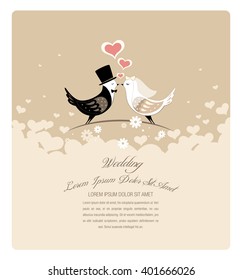 Wedding card. Wedding invitation. Two birds. Vector illustration