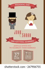 Wedding card invitation vector in brown and pink colors. 
