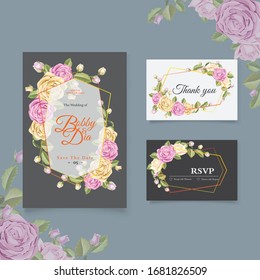wedding card invitation vector template design with roses and leaves