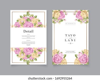 wedding card invitation vector template design with rose