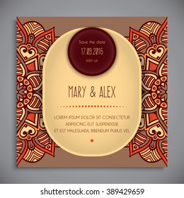 Wedding card or invitation. Vintage decorative elements with mandala. 