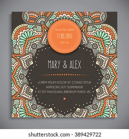 Wedding card or invitation. Vintage decorative elements with mandala. 