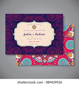 Wedding card or invitation. Vintage decorative elements with mandala. 