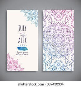 Wedding card or invitation. Vintage decorative elements with mandala. 
