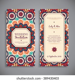 Wedding card or invitation. Vintage decorative elements with mandala. 