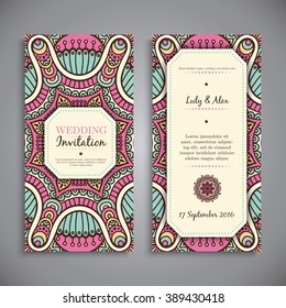 Wedding card or invitation. Vintage decorative elements with mandala. 