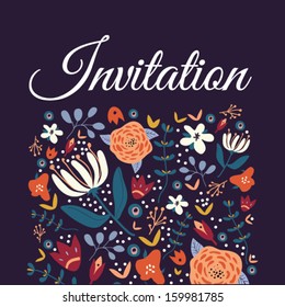 Wedding card or invitation with vintage floral background. 