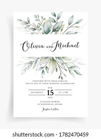 Wedding card invitation with vintage greenery
