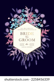 Wedding card with lavender and meadow flowers