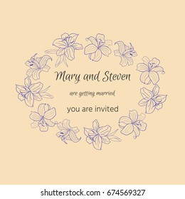 Wedding card with lily flowers.