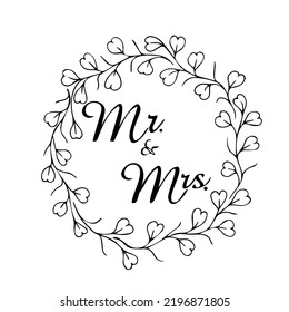 Wedding card, Lovely Wedding Design
Vektor floral template for wedding cards with Mr and Mrs lettering and delicate wreath with branches. Isolated on background. Vektor.