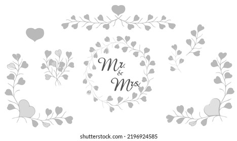 Wedding card, Lovely Wedding Design
Vektor floral template for wedding cards with Mr and Mrs lettering and delicate wreath with branches. Isolated on background. Vektor.
