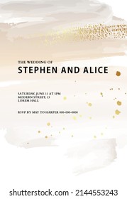 Wedding card marriage card, watercolo lbeige gold background Rustic boho invitation template, modern minimalistic design 