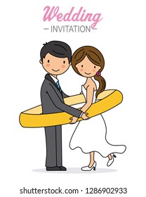 wedding card.  Newlyweds inside wedding ring