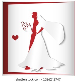 Wedding card paper cut design bride and groom