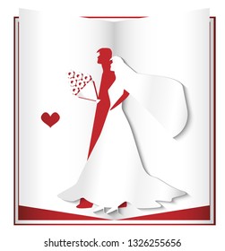 Wedding card paper cut design bride and groom