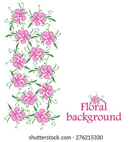Wedding card with pink flowers. Vector illustration